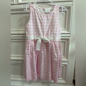 Pink Plaid Sleeveless Dress with Waist Bow